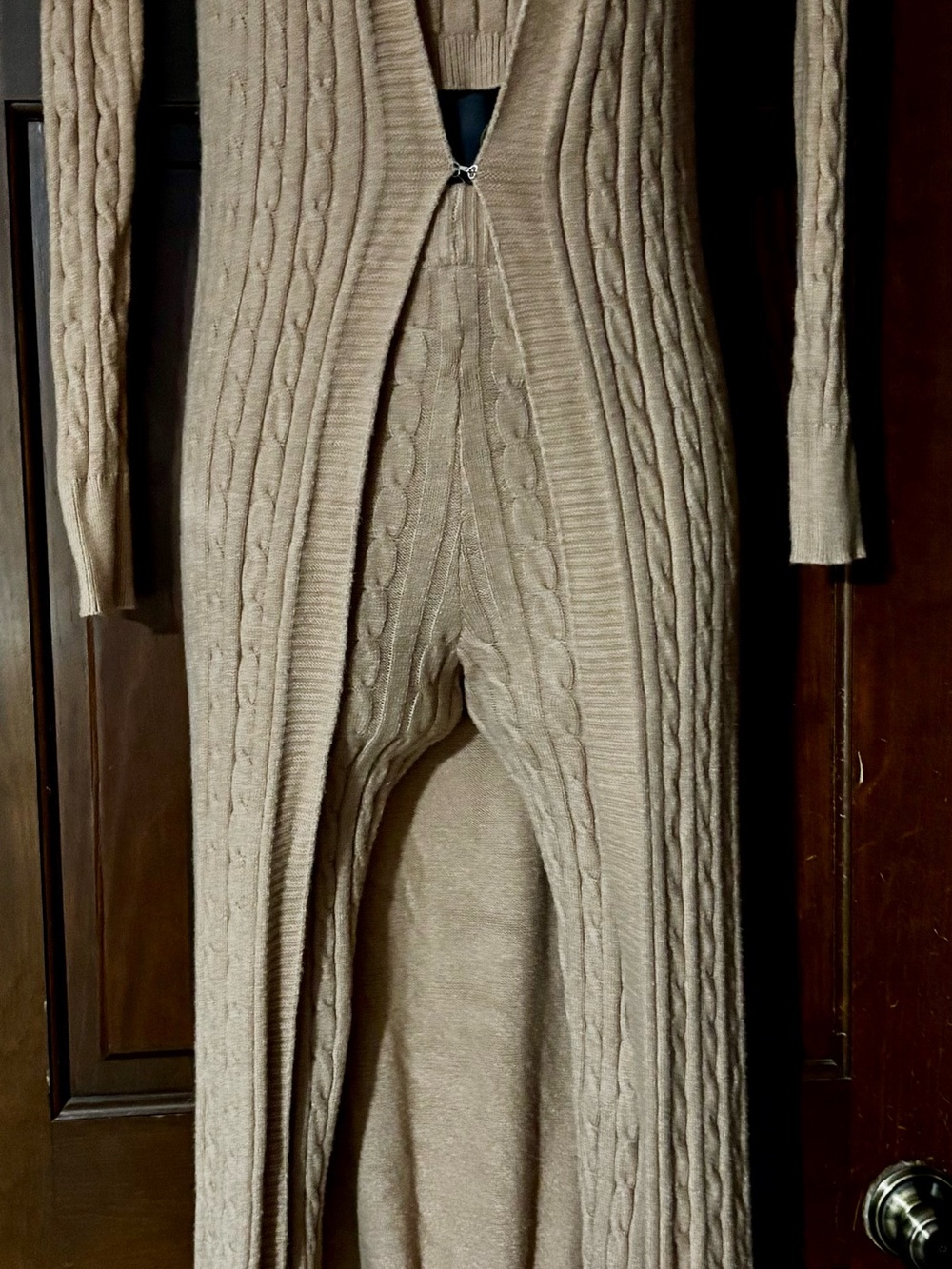 Fashion Nova Taupe Cable-Knit Longline Cardigan